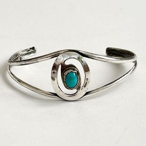 Signed Turquoise Cuff Bracelet Sterling Silver Southwest Jewelry